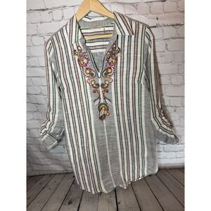 Soft Surroundings Brookhaven Embroidered Tunic Pockets Women's Size Medium Boho